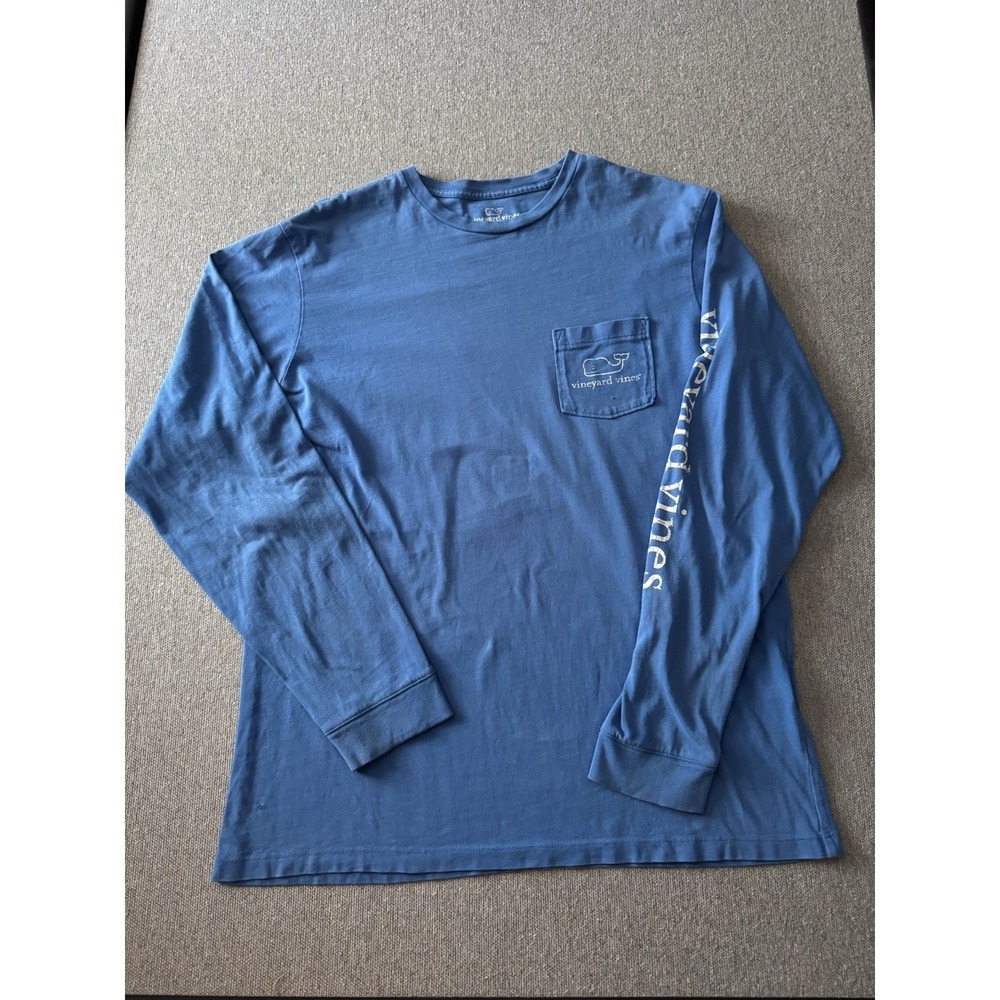 Vineyard Vines Men's Blue Long Sleeve Shirt 2014 Whale On Back Size Med Cotton